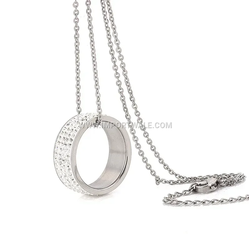 Stainless Steel Four Row Rhinestone Convertible Ring Pendant Necklace