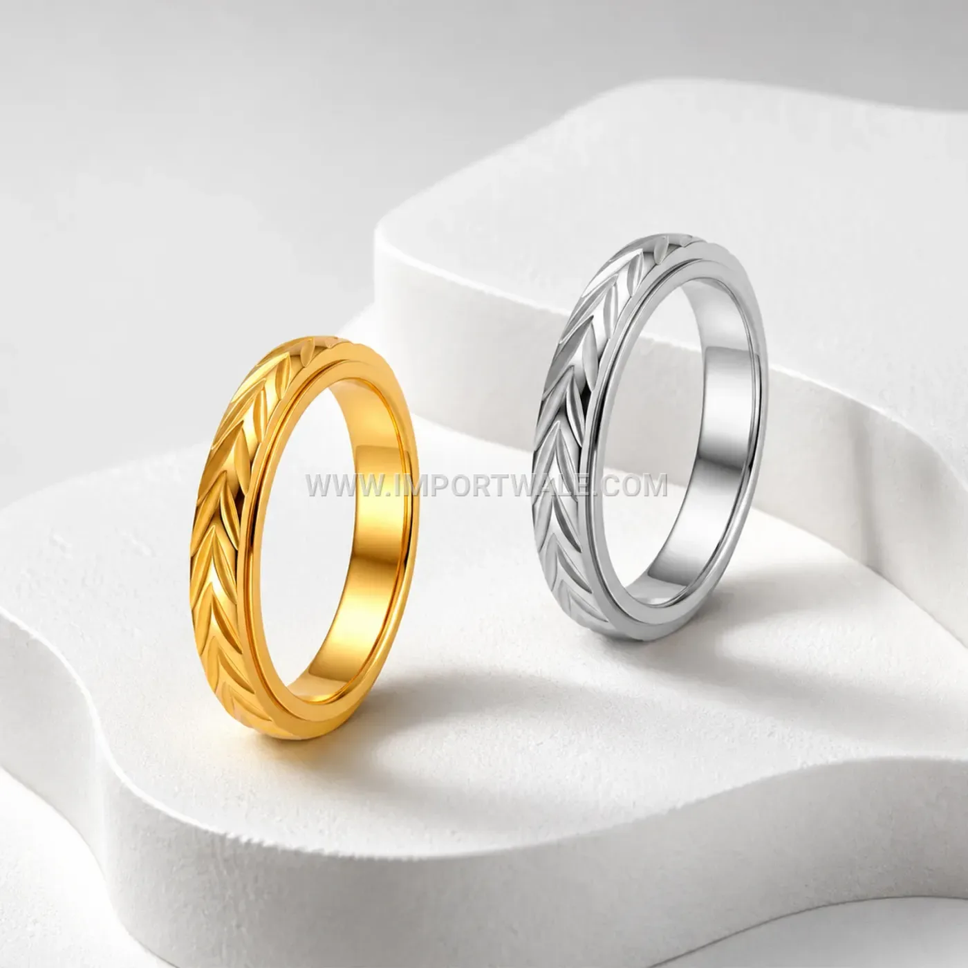 Engraved Wheat Motif Stainless Steel Spinner Ring