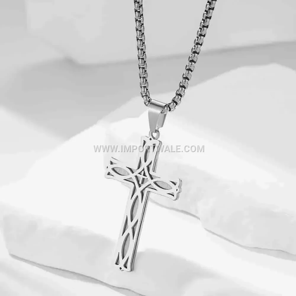 Sleek Stainless Steel Irish Knot Cross Pendant Necklace