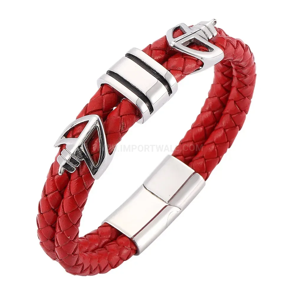 Premium Woven Leather and Stainless Steel Geometric Charm Bracelet