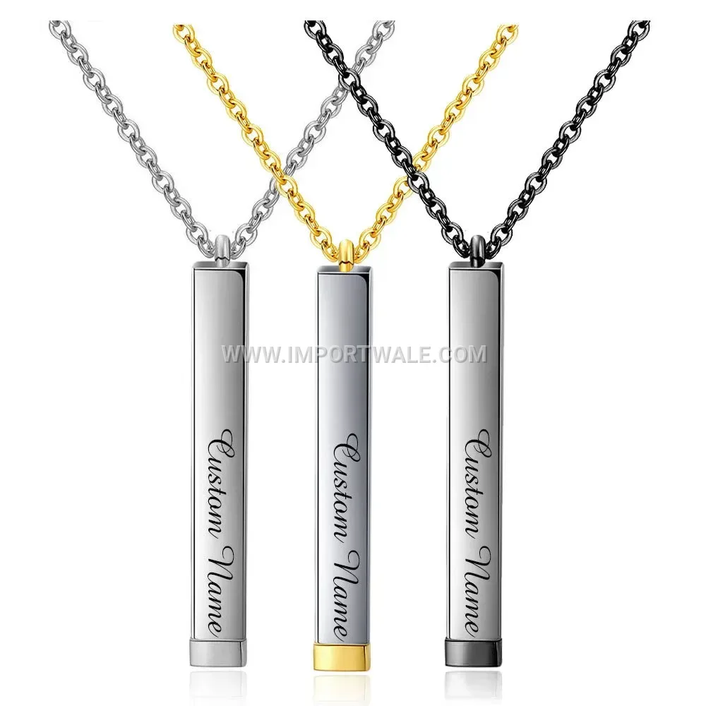 Minimalist Stainless Steel Vertical Bar Pendant Necklace