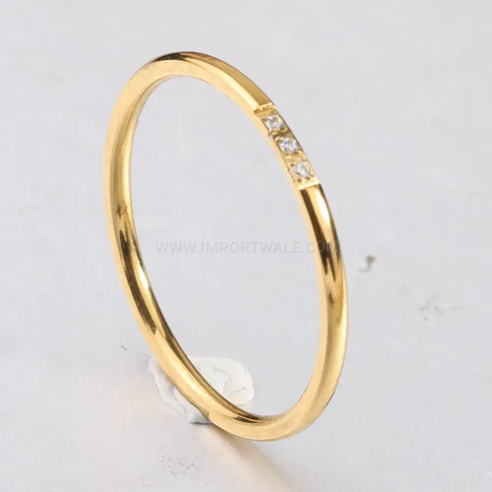 Premium Minimalist 1mm Gold Plated Stainless Steel Band with Zircon Accent
