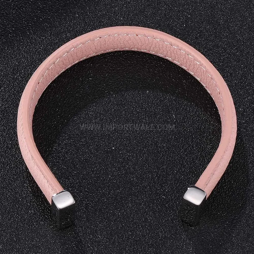 Adjustable Leather Stainless Steel U Shape Bangle Bracelet