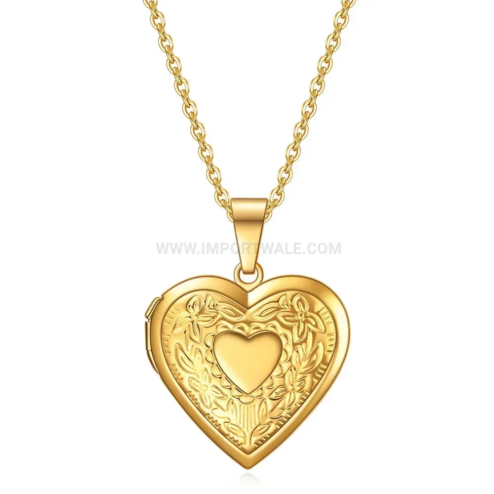 Patterned Heart Stainless Steel Openable Locket Pendant Necklace
