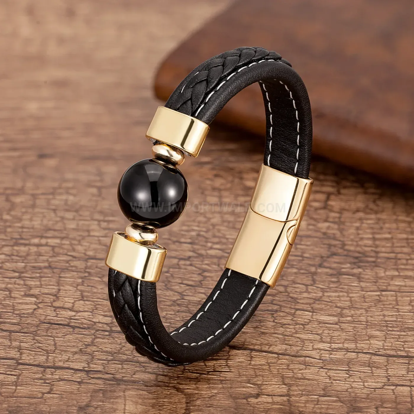 Braided Leather Cord Natural Stone Men Bracelet