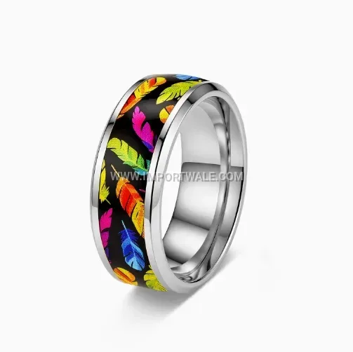 Textured Feather Motif Stainless Steel Statement Ring