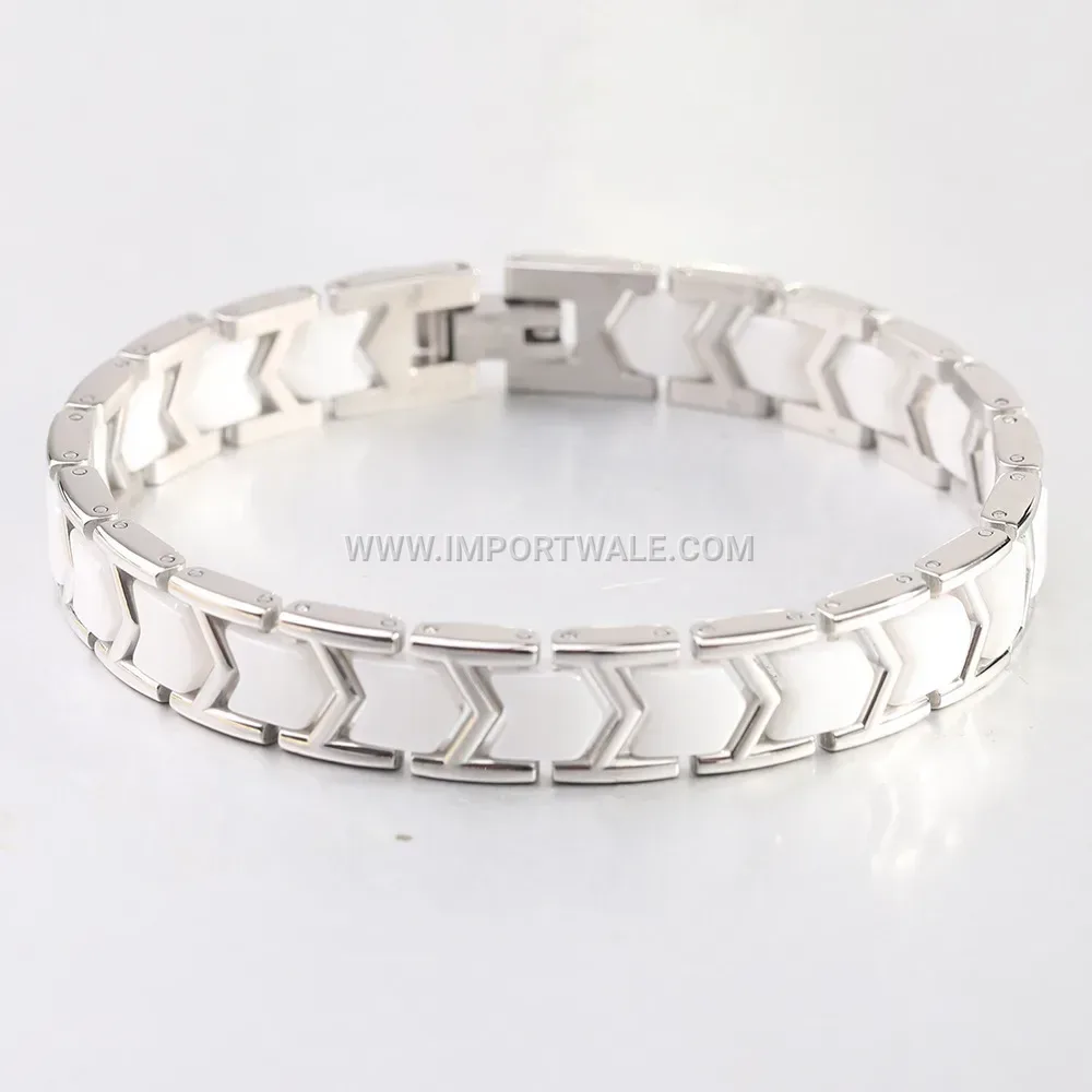 Contemporary Stainless Steel Ceramic Spliced Link Bracelet