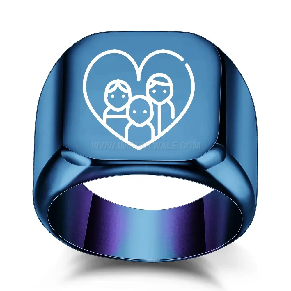 Chic Smooth Geometric Laser Engraved Family Motif Stainless Steel Ring