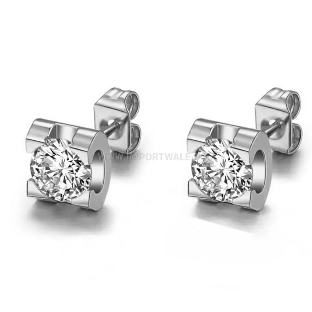 Hollow Geometric Cubic Zirconia Stainless Steel Studs