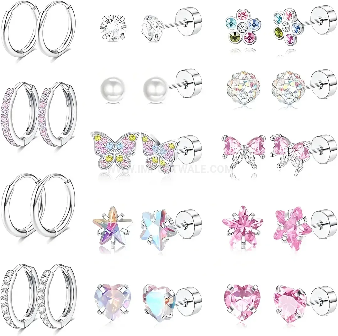 Modern Colorful Zircon Star and Butterfly Stainless Steel Earring Set