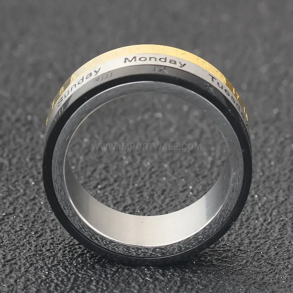 Classic Tri Color Roman Numeral Spinner Stainless Steel Ring