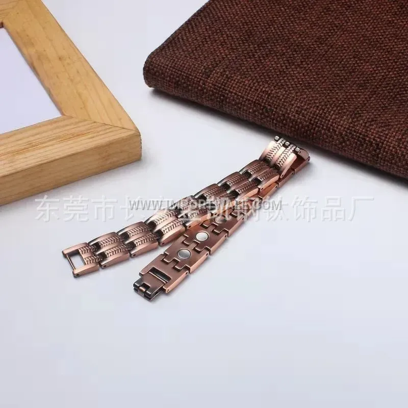 Men Red Copper Wheat Spike Bio Magnetic Chain Bracelet