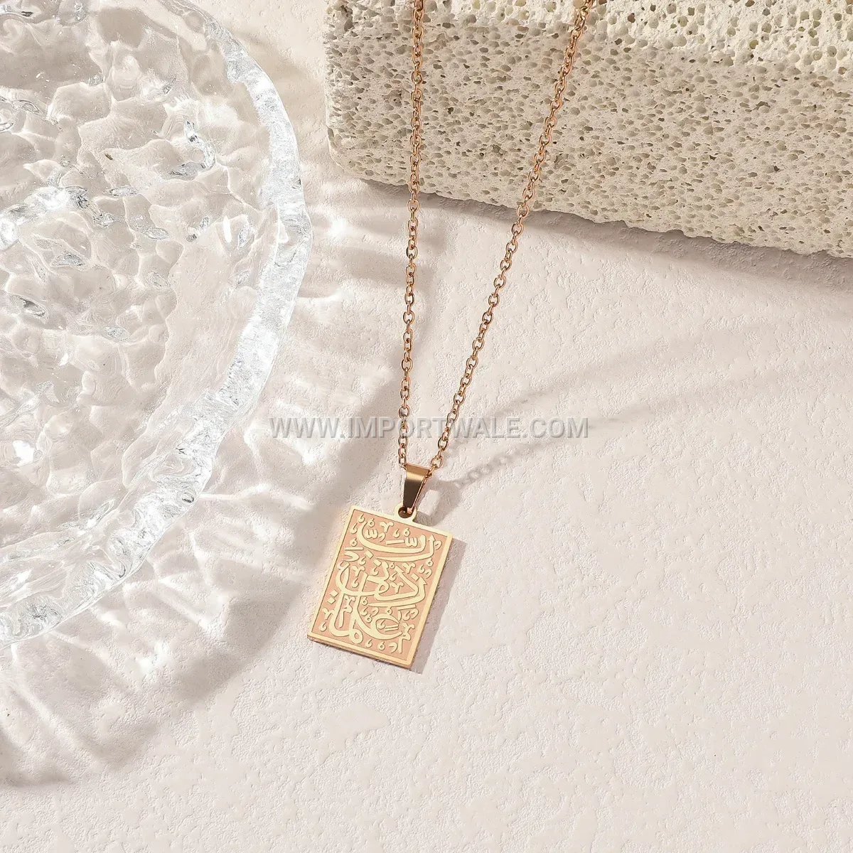 Stainless Steel Islamic Script Calligraphy Pendant Link Chain Necklace