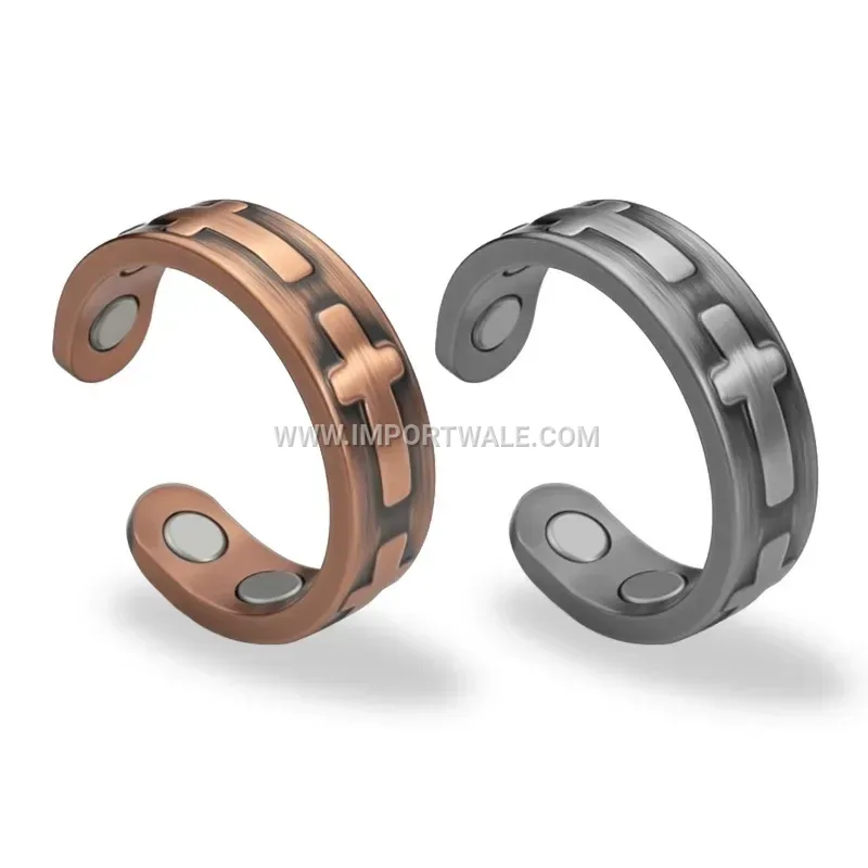 Vintage Cross Pattern Pure Copper Magnetic Ring