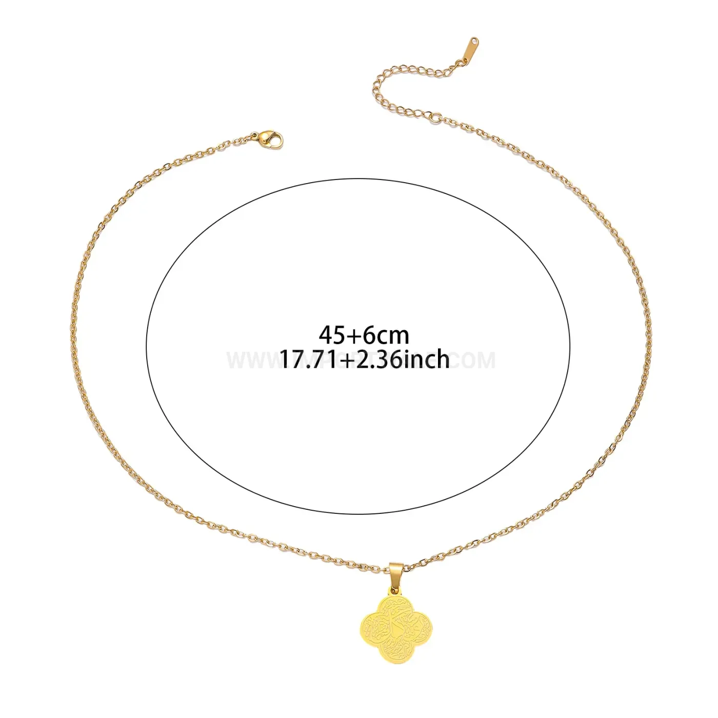Chic Stainless Steel Clover Arabic Calligraphy Inscribed Pendant Necklace