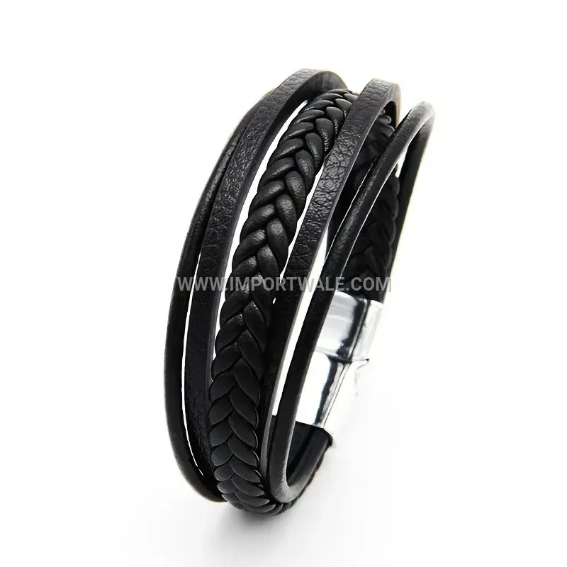 Handmade Multi-Strand Braided Leather Cuff Bracelet with Sleek Metal Clasp