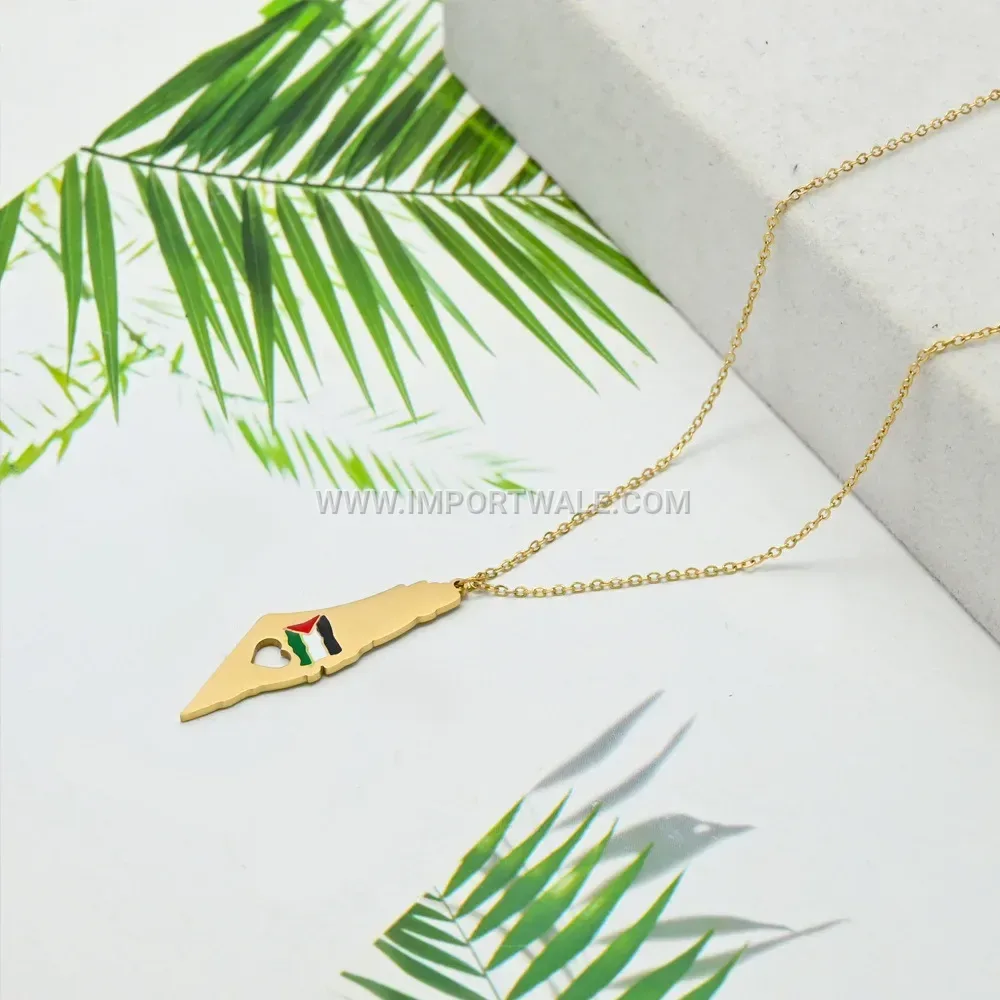Hollow Cutout Map Silhouette Stainless Steel Pendant Necklace
