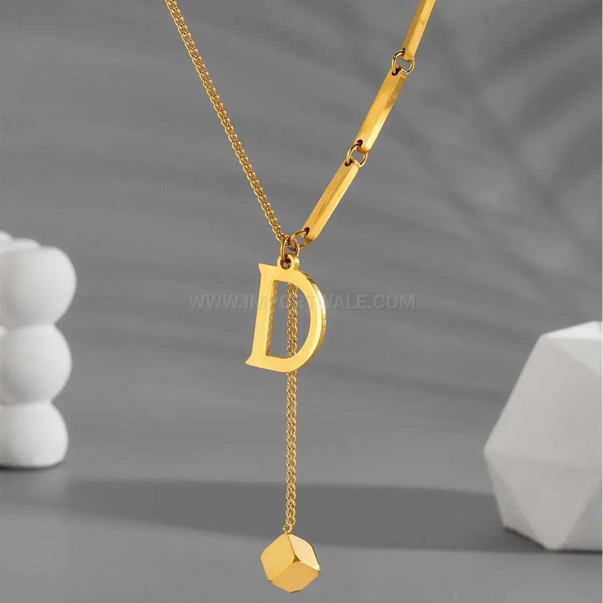 Bold Punk Style Front-Clasp Stainless Steel Letter D Pendant Necklace