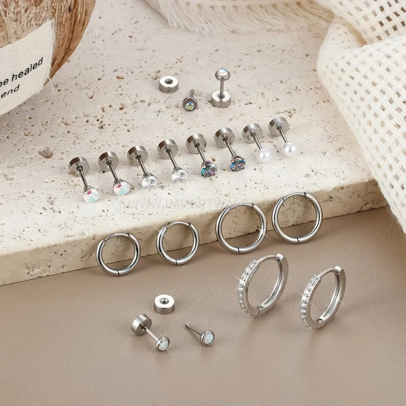 Bold Minimalist Stainless Steel Plain Hoop Huggie Stud Earring Set