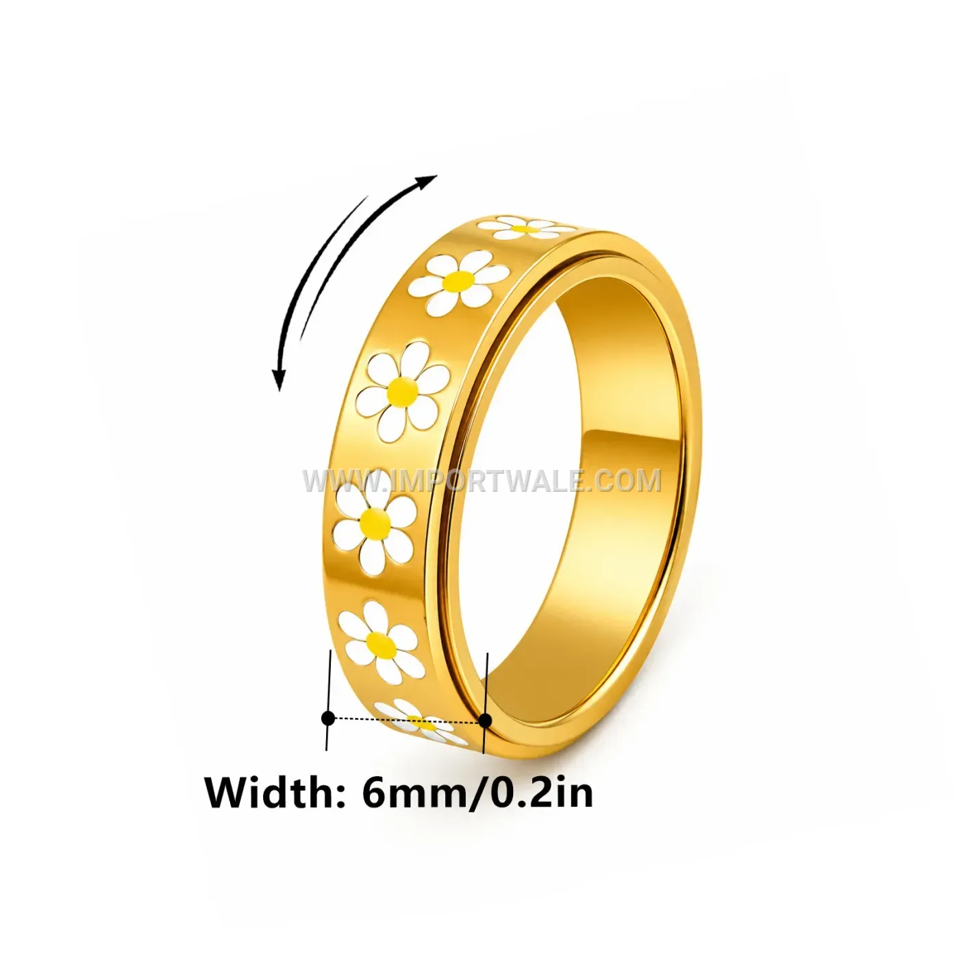 Daisy Flower Rotating Stainless Steel Spinner Band Ring