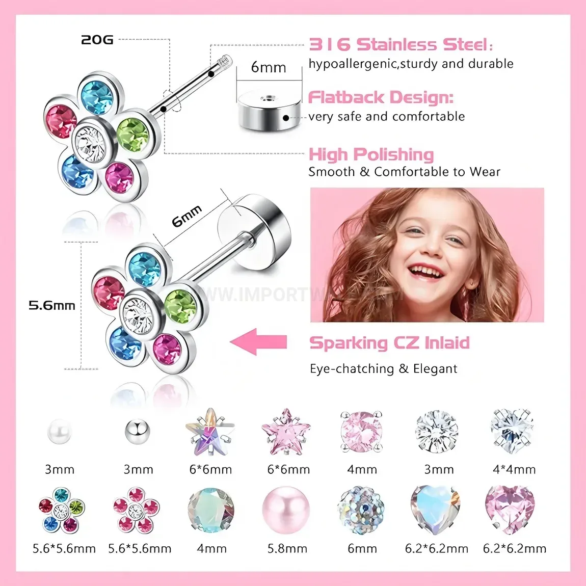 Modern Stainless Steel Heart Clay Ball Cartilage Piercing Set