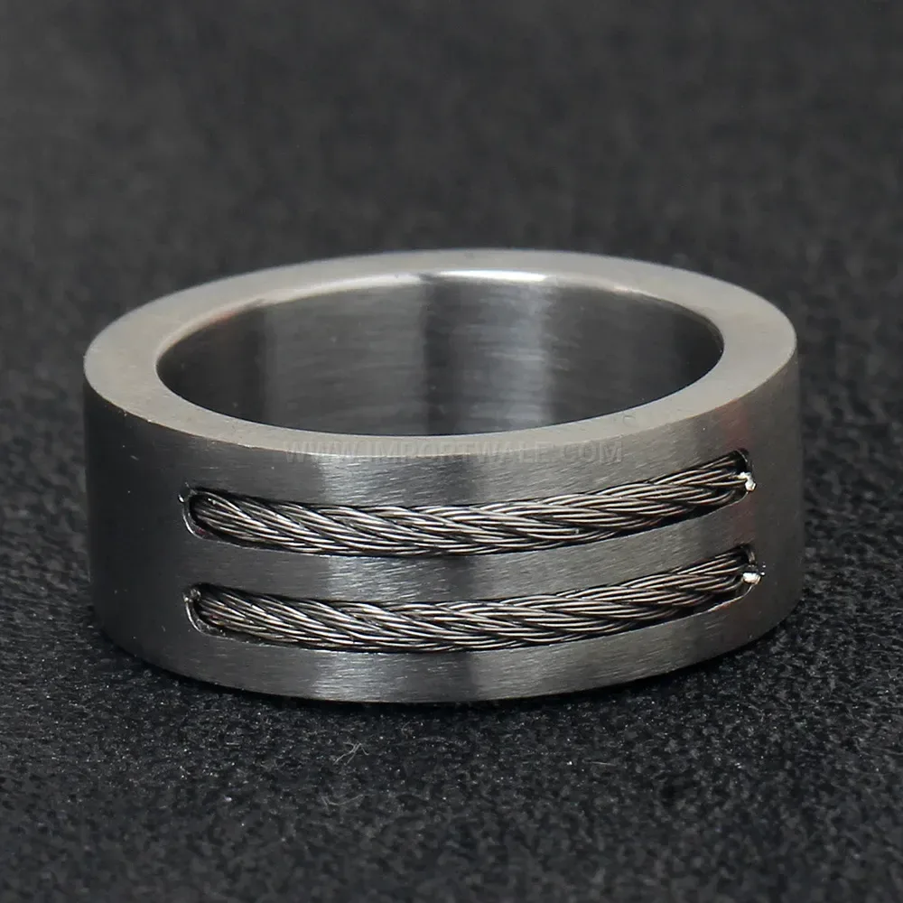 Classic Dual Wire Inlay Stainless Steel Men Band Ring