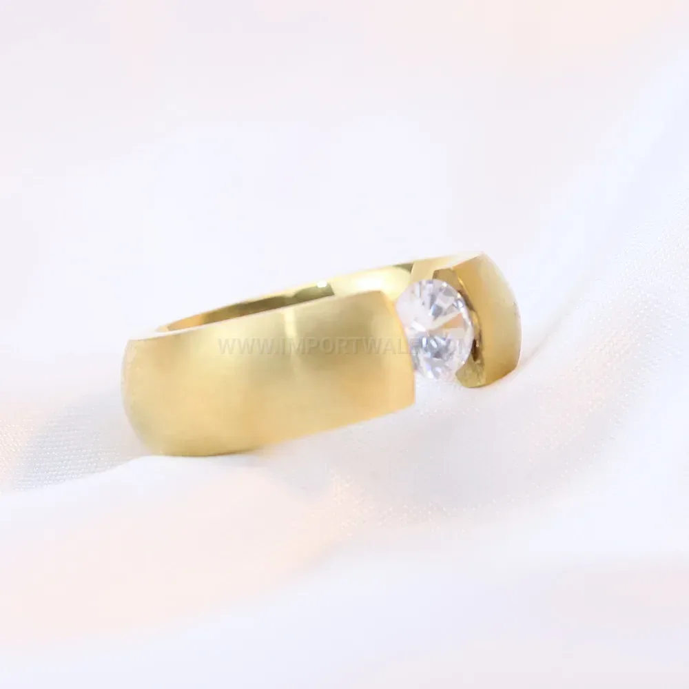 Trendy Wide Stainless Steel Band with Crystal Inlaid Accents