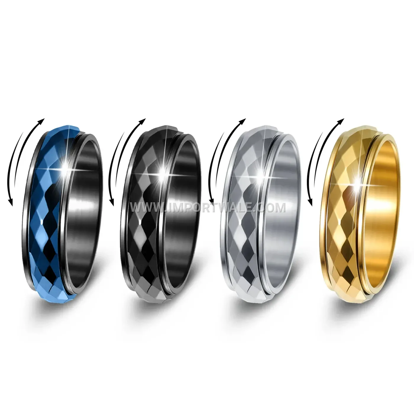 Rhombic Engraved Rotating Stainless Steel Double Layer Ring
