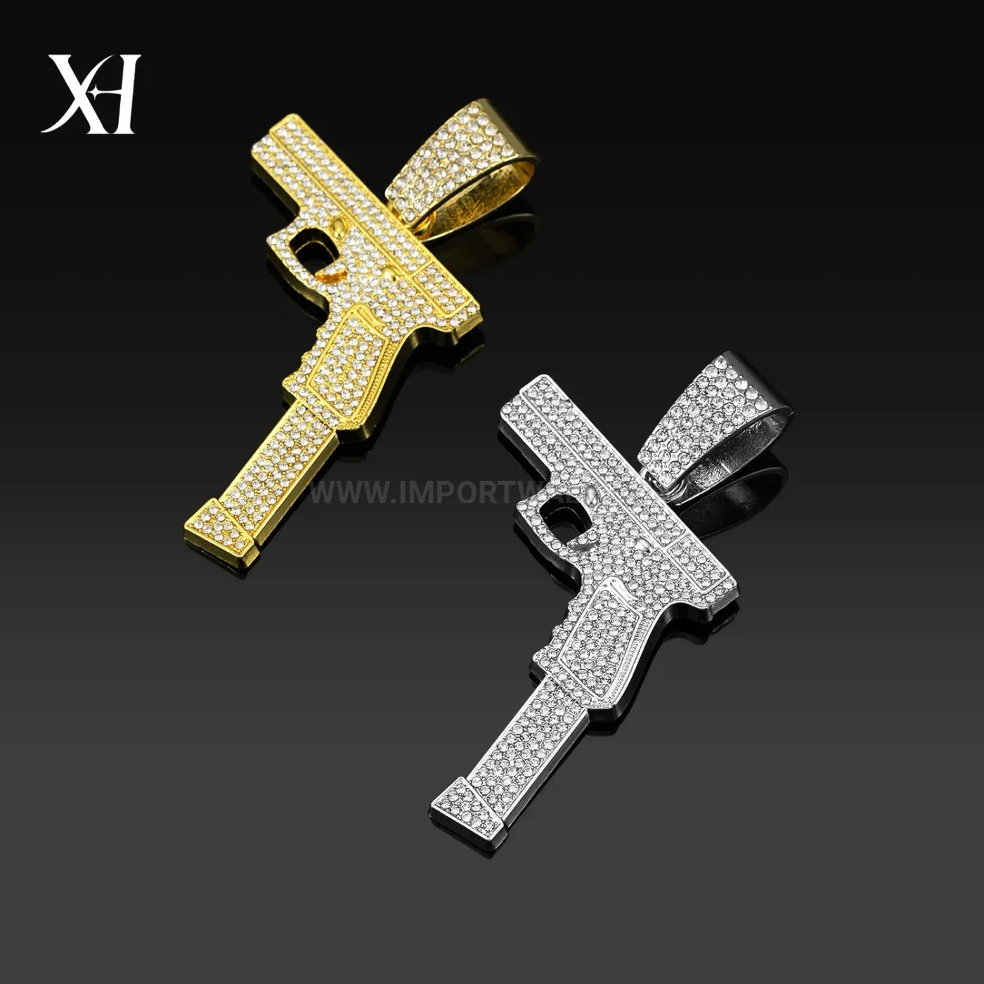 Stylish Rhinestone Pistol Pendant Alloy Hip Hop Jewelry