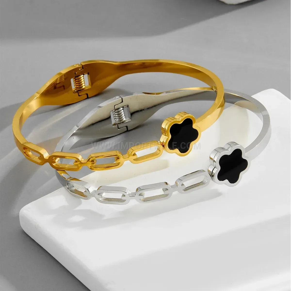 Bold Cutout Floral Stainless Steel Plated Bangle Bracelet