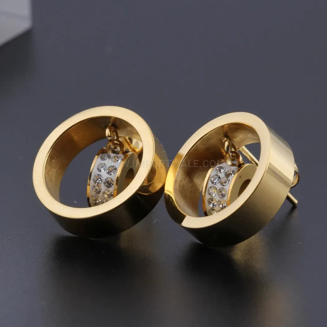 Bold Multi-Layer Cutout Crystal Round Stainless Steel Stud Earrings