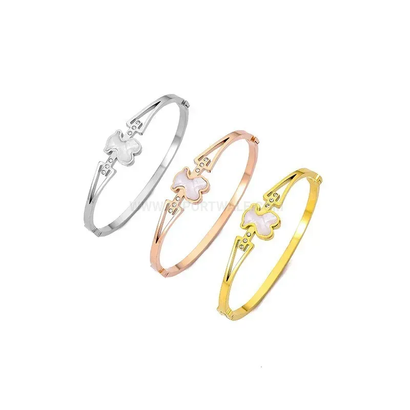 Chic Bear Shell Charm Titanium Steel Bangle Bracelet