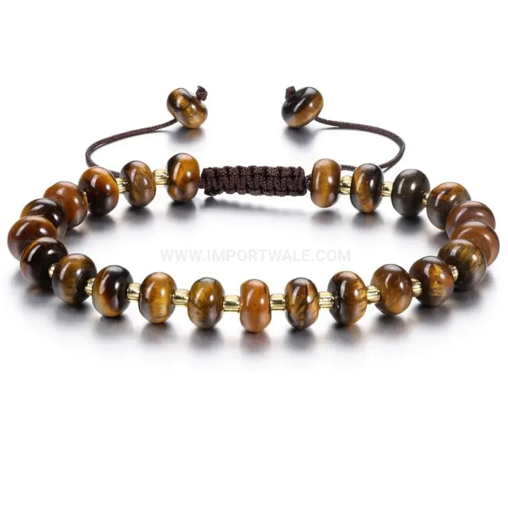 Handwoven Stainless Steel and Natural Stone Beaded Bracelet