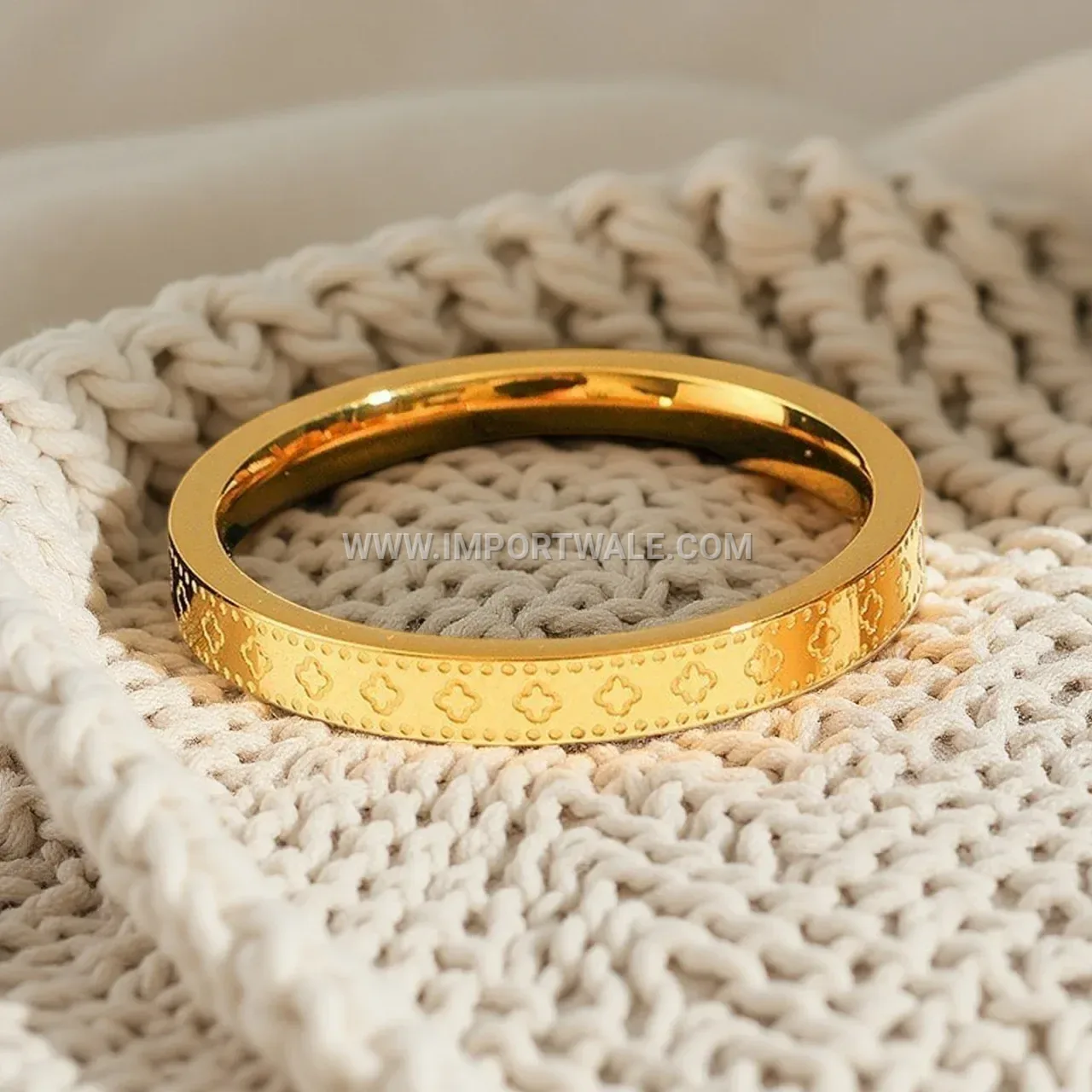 Floral Engraved 18K Gold Plated Stainless Steel Ring
