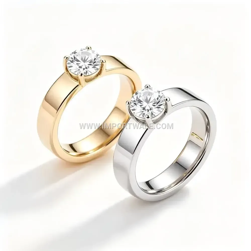 Claw Set Zircon Stainless Steel Solitaire Ring