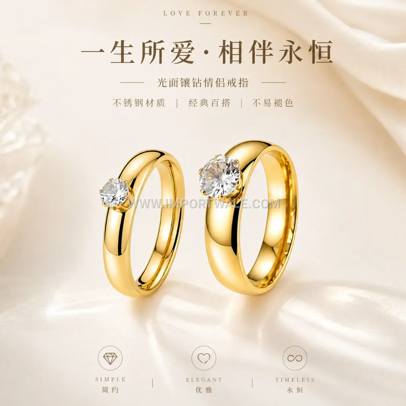 Two-Tone Stainless Steel Band Ring with Solitaire Accent