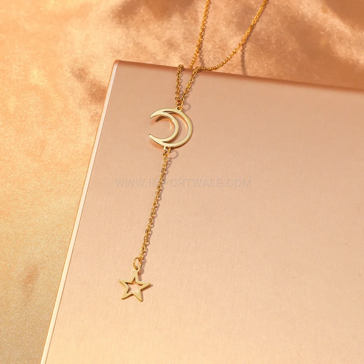Plated Stainless Steel Islamic Crescent Moon And Star Pendant Necklace