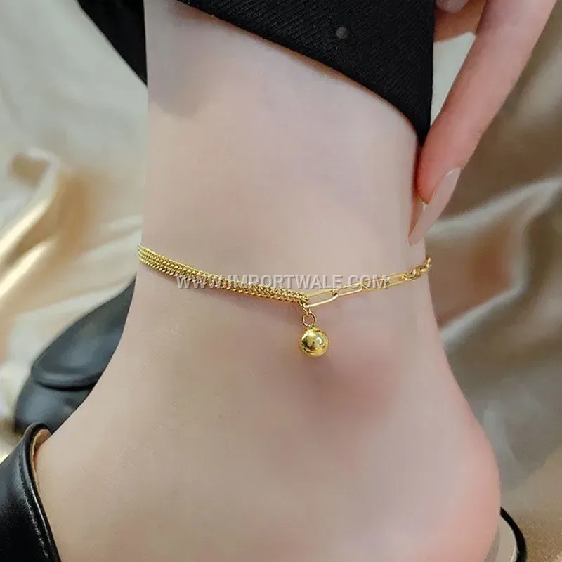 18K Gold Plated Mini Bead Anti Tarnish Stainless Steel Anklet