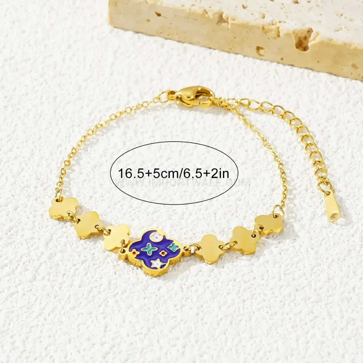 Modern Enamel Floral Titanium Steel Layered Necklace and Bracelet Jewelry Set