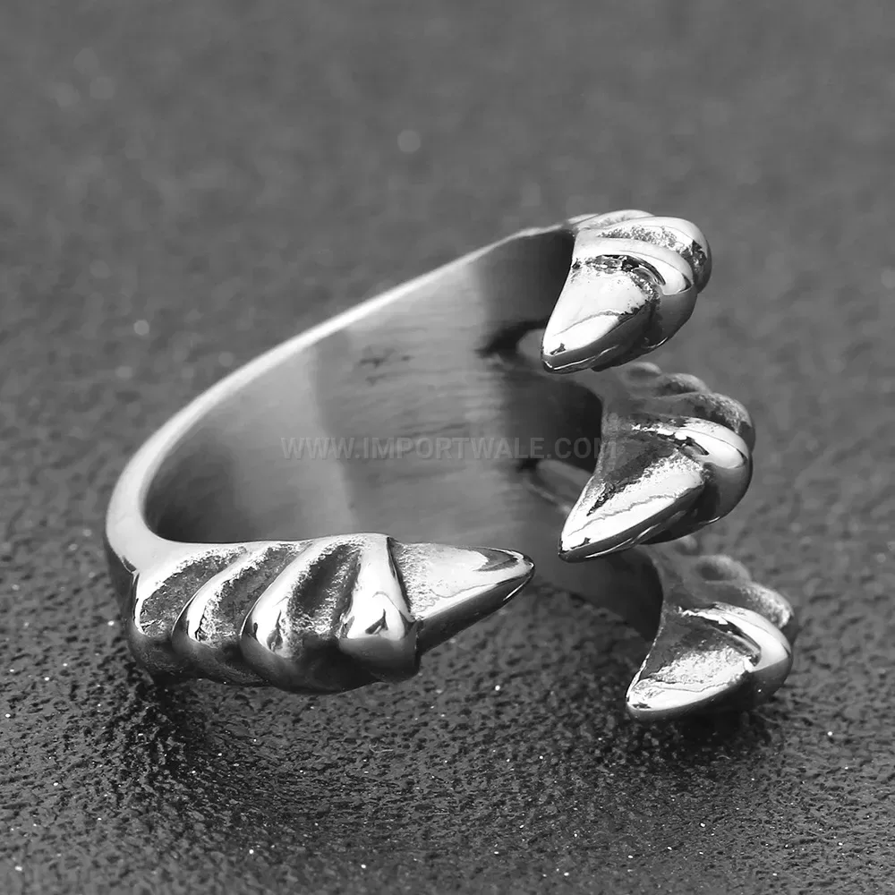 Elegant Distressed Stainless Steel Dragon Claw Open Statement Ring