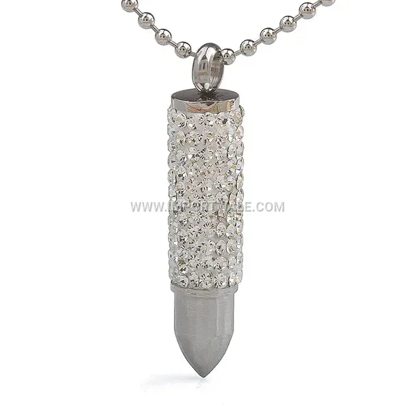 Rhinestone Bullet Pendant Stainless Steel Trend Necklace