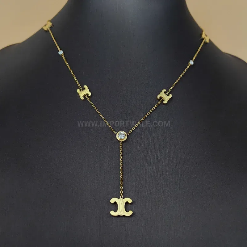 Gold Plated Titanium Steel Arc De Triomphe Motif Necklace