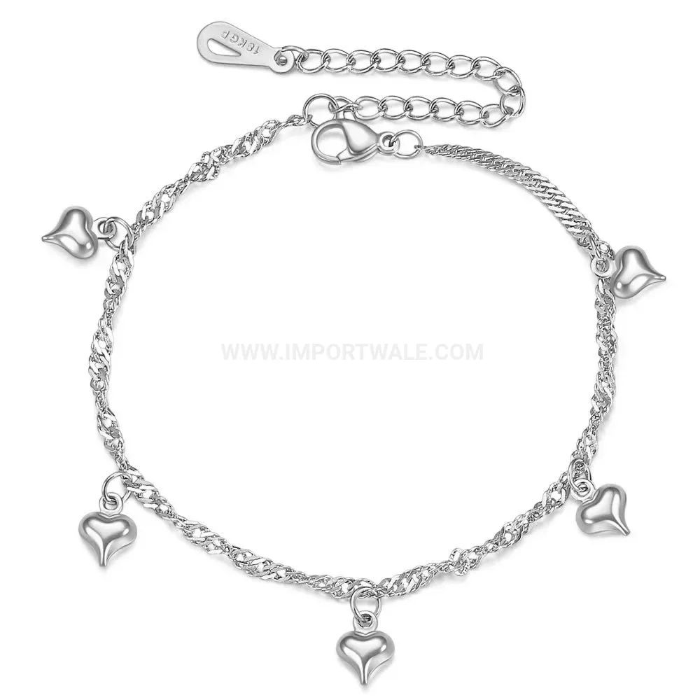 Stainless Steel Heart Charm Adjustable Chain Bracelet