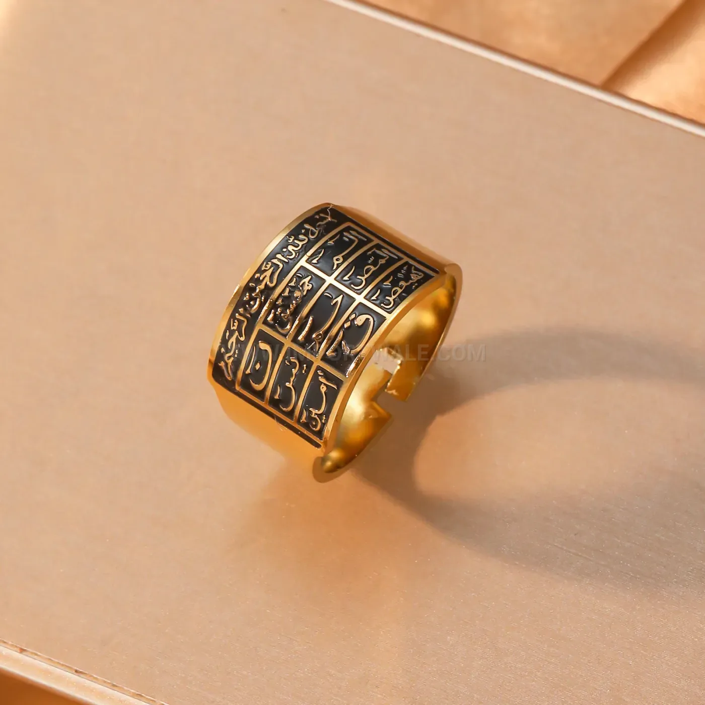 Stainless Steel Adjustable Arabic Calligraphy Wide Band Ring