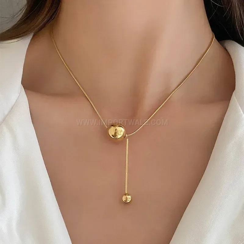 Trendy Minimalist Titanium Steel Metallic Sphere Pendant Necklace