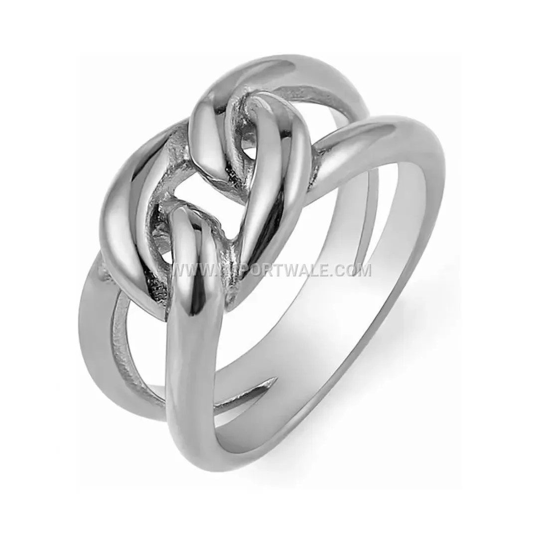 Gold Plated Woven Chain Stainless Steel Ring for Women
