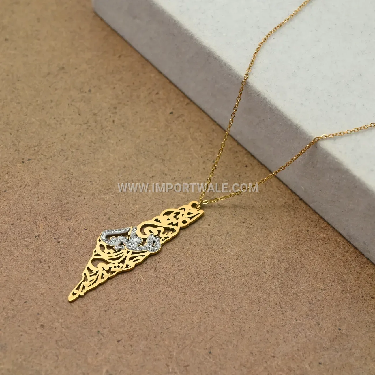 Zircon Palestine Map Arabic Calligraphy Stainless Steel Necklace
