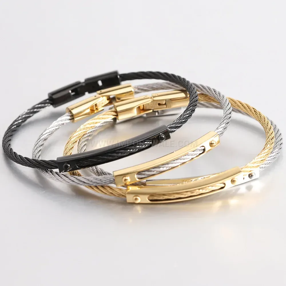 Premium Minimalist Openable Stainless Steel Wire Cable Bar Bangle