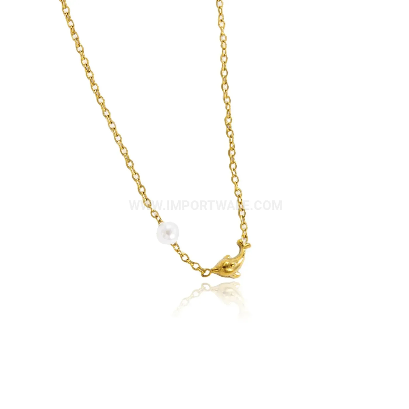 Gold Titanium Steel Dolphin Pendant Cable Chain Necklace