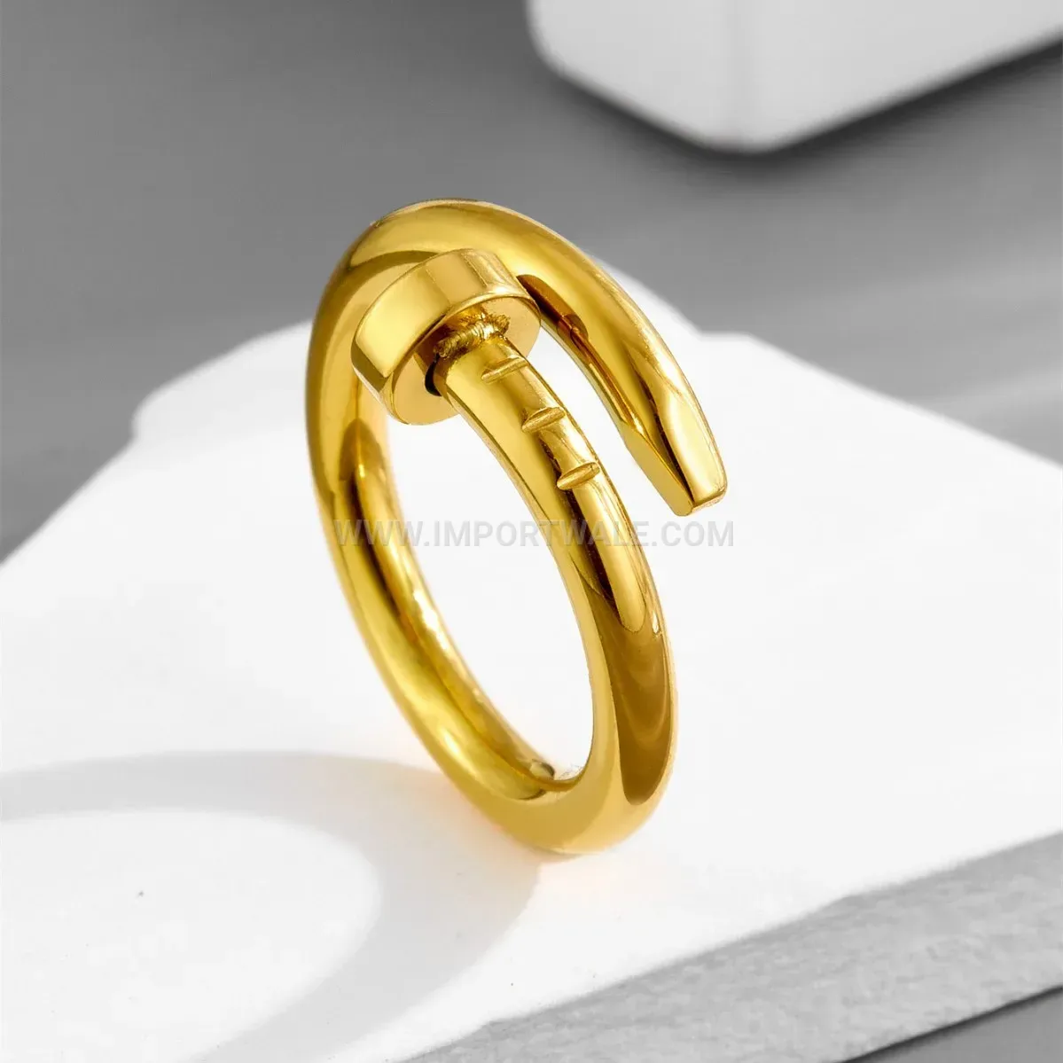 Double Layer Rose Gold Plated Titanium Steel Nail Ring with Rhinestones